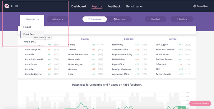 Image of the Reports page when multiple ESM's are available