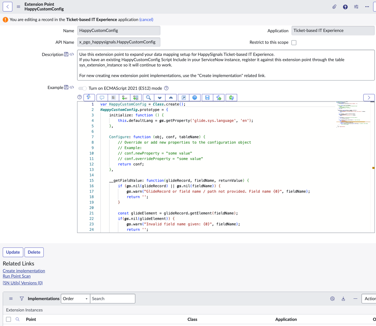 ServiceNow Scripted Extension Points