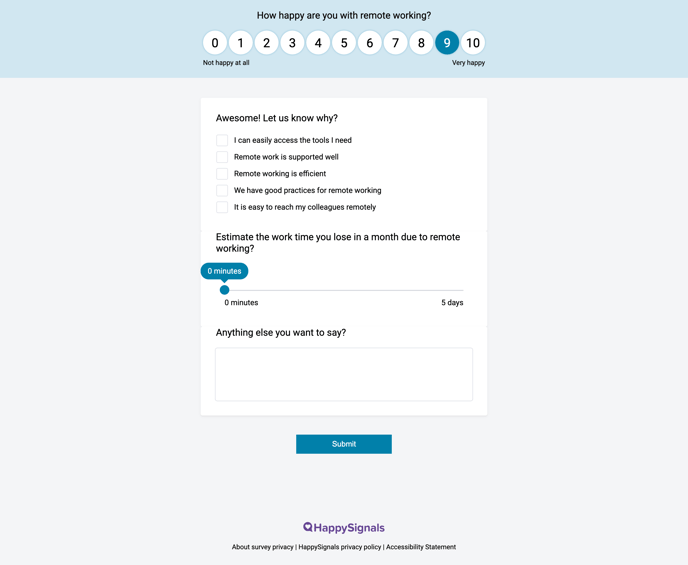 Sample of the "How happy are you with remote working" survey